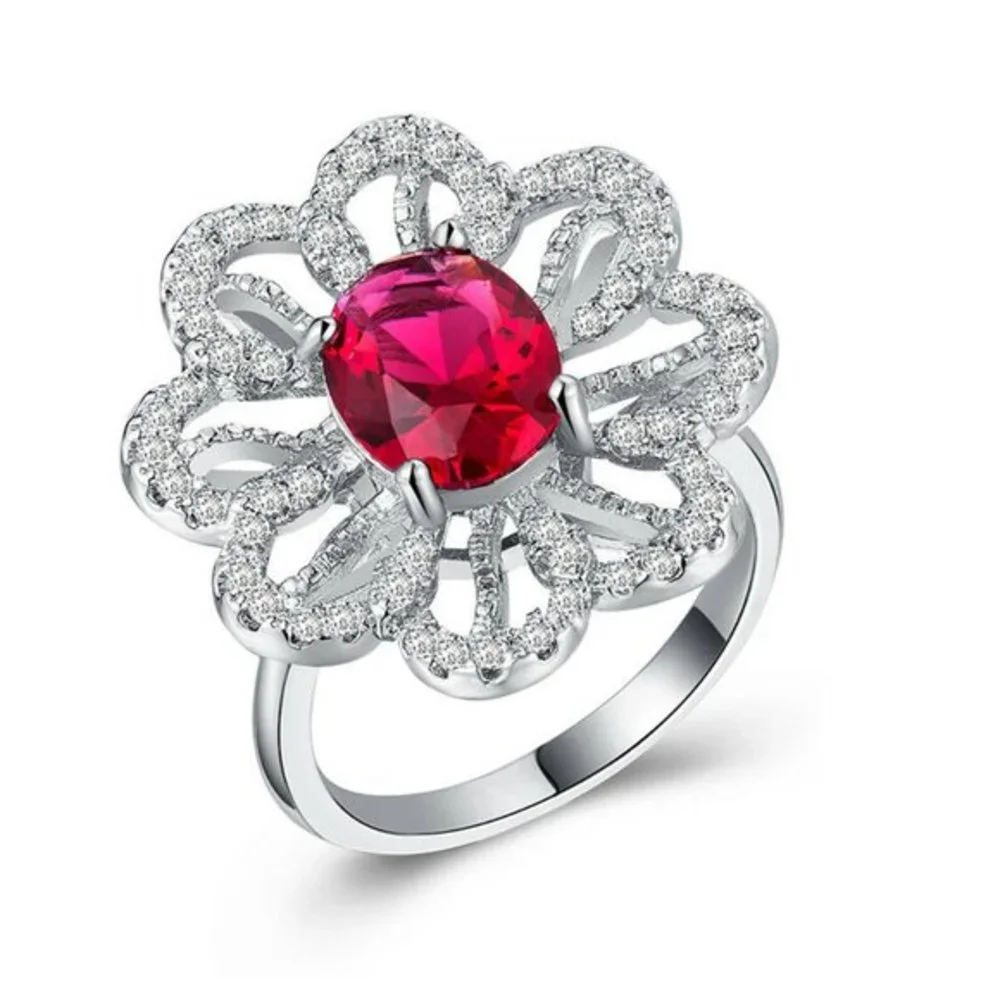 New 925 Silver Ruby White Sapphire Ring